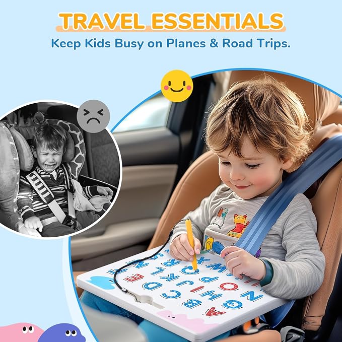 JoyCat Magnetic Letter Tracing Board, Double-Sided ABC Writing Toy for Kids | Uppercase/lowercase writing practice builds preschool skills; road trip car activities for toddlers and kids ages 3-5.