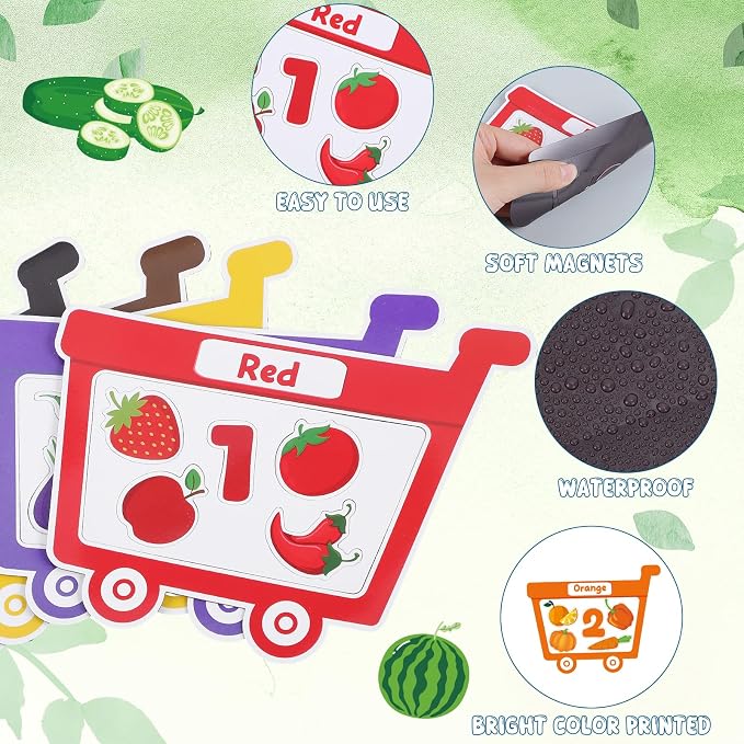 10Pcs Magnetic Color Sorting Set 60 Fridge Magnets for Kids | Cute Fruit Food Refrigerator Magnets for Kids Early Education Color Sorting Shape Matching