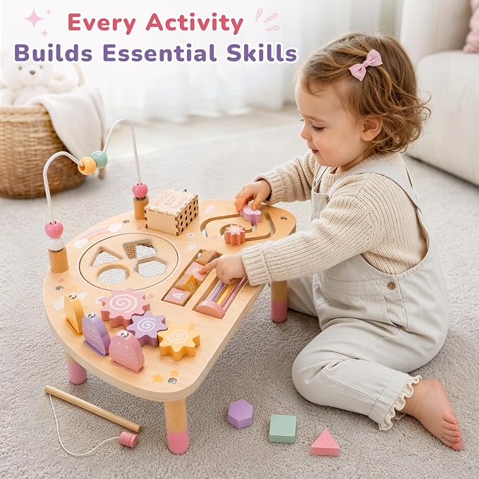 Vanplay Montessori Toys for 1 2 Year Old Girl Gift - 1st Christmas Birthday | 8 in 1 Learning Activities with Music Box/ Fishing Game, Busy Board Toys for Toddler 1-3, One Year Old Girl Birthday Gift