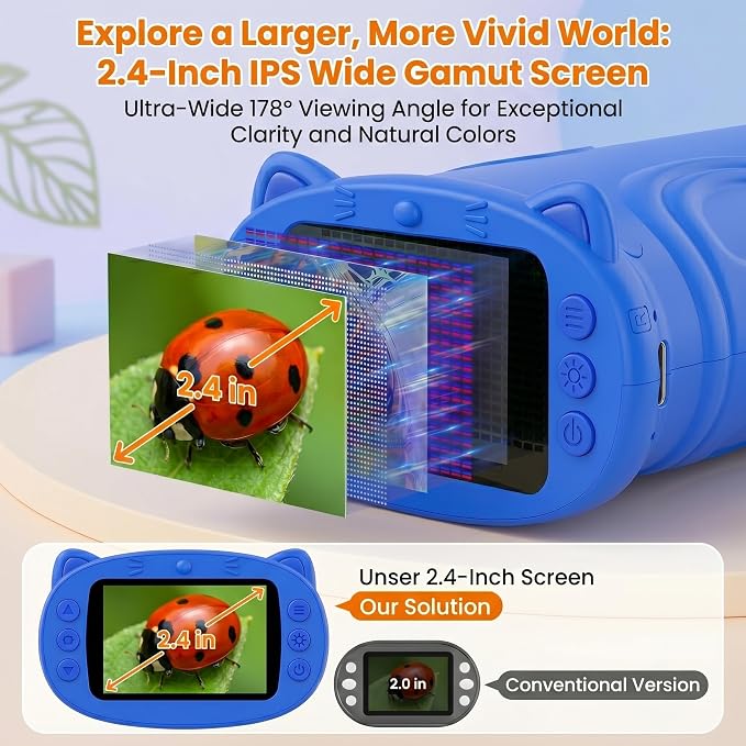 Kids Microscope, 1000X Handheld Digital Pocket Microscope with 2.4" IPS Screen & 8 LEDs, Rechargeable STEM Educational Science Toy for Outdoor Exploration, Gift for Boys Girls Age 4-12, Blue