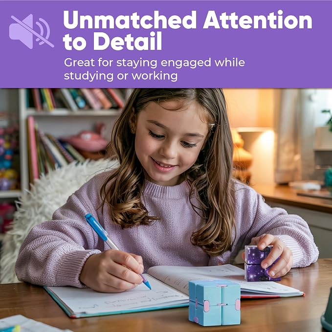 BunMo 2 Pack Infinity Fidget Cube – Pocket Fidget Toys for Kids & Adults – Quiet Folding Desk Fidget with Smooth Hinges, Durable ABS, Portable Sensory Cube