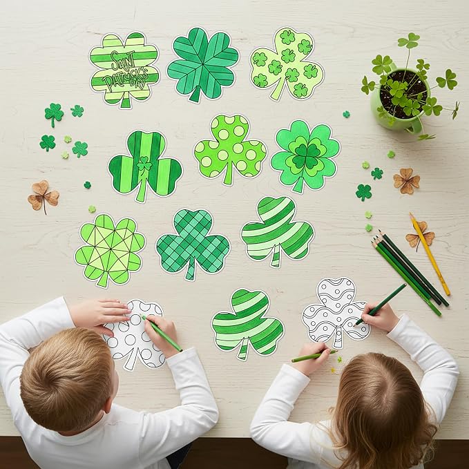 X1zuue 30Pcs St. Patrick's Day Color Your Own Magnets Art Crafts for Kids | Shamrock Blank Coloring Magnets for Holiday Irish Party School DIY Activities Fridge Whiteboard Decor Supplies