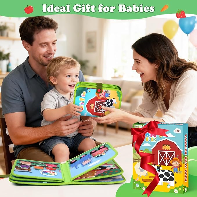 OCHIDO Busy Book for Toddlers 1-3, Montessori Toys 1 Year Old Quiet Book | Educational Learning Soft Sensory Activity Book, 10 Pages, Toddler Travel Toys, Birthday Gift for 1 Year Old Boys & Girls