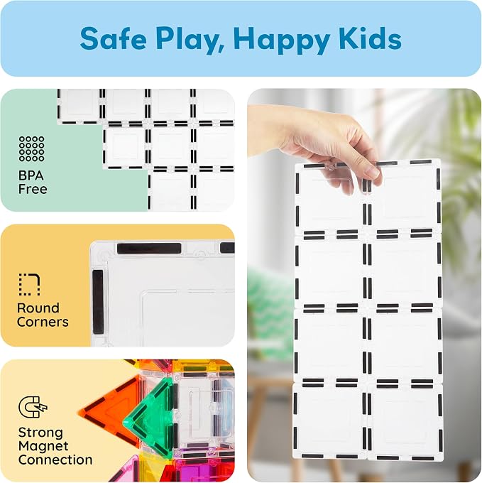 PicassoTiles Clear Transparent Magnetic Tile Expansion Set STEM Educational Construction Toy Kit for Kids Age 3 Plus Magnet Building Blocks Preschool Learning Creativity and Skill Development PTE13