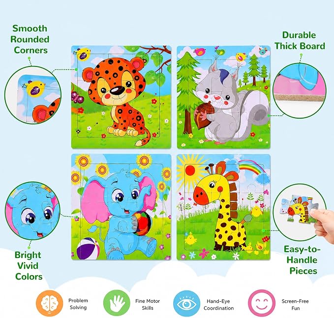 NASHRIO Wooden Puzzles for Toddlers Age 3-5, 8 Pack Animal and Dinosaur Jigsaw Puzzles, Preschool Educational Toys, Wooden Puzzle Set for Boys Girls Kids Age 3 4 5