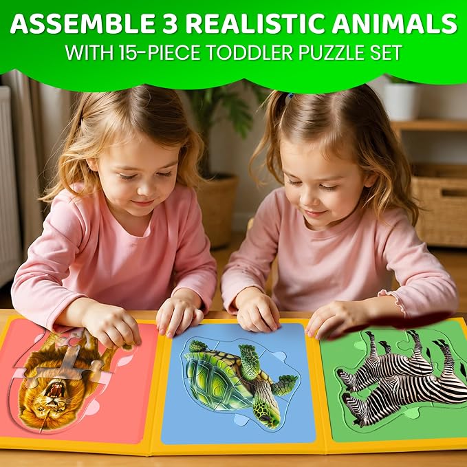 QUOKKA Step Up Magnetic Puzzles for Toddlers 1-3, Wild Animals Puzzle Set in One Book, Travel Games for Kids 3-5, Screen Free Toy for Toddlers and Preschoolers