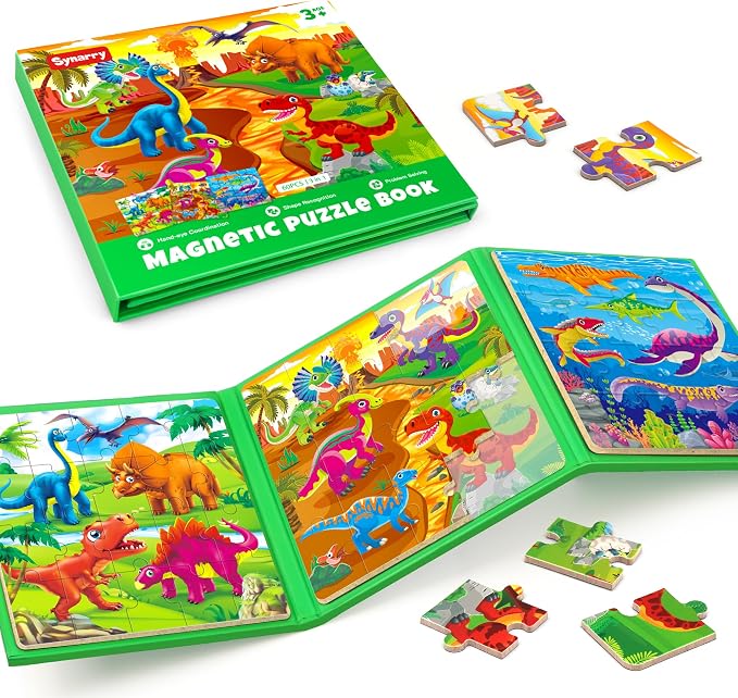 SYNARRY Magnetic Dinosaur Puzzle for Kids Ages 3-5, Travel Dinosaur Toys | 20-Piece Magnetic Travel Puzzle for Kids Ages 4-6, Car Airplane Road Trip Activities, Quiet Toys, Dinosaur Gifts for Kids