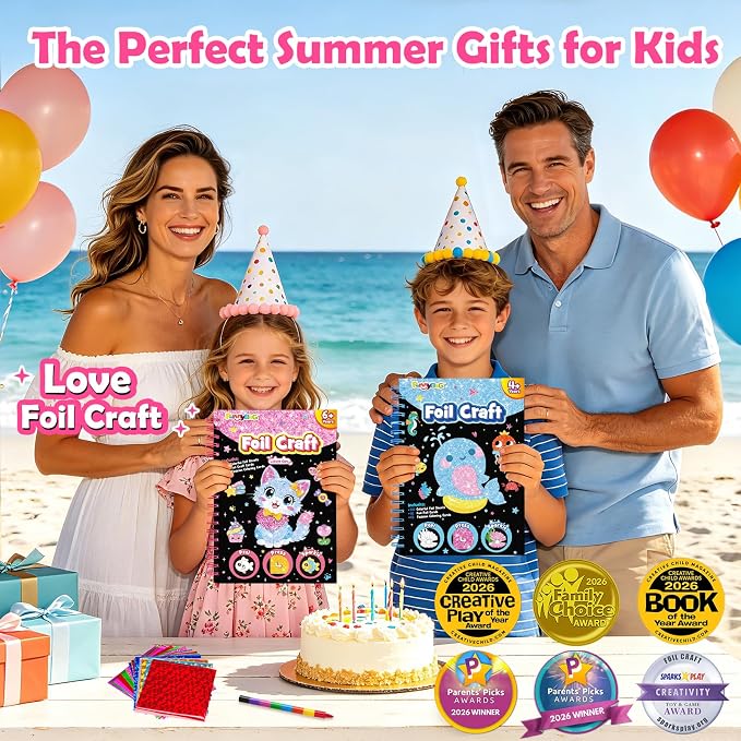 FUNNYB&G Foil Art Craft Kit for Kids, Sparkly Birthday Gift Toy for Girls | No Mess, Kids Ages 4-10 Create Sparkling Artwork, A Creative Gift for Birthdays, Holidays, Travel Activities,Screen-Free Fun