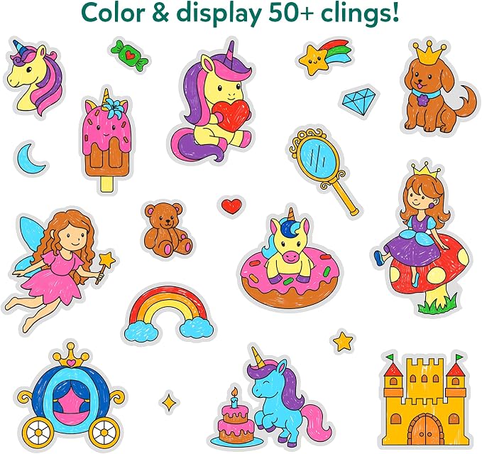 Skillmatics Color Clingz – Unicorns & Princesses, Reusable Static Stickers | 50+ DIY Stickers, Travel Toys, Mess-Free, Window Art & Craft Kit, Gifts for Toddlers, Girls & Boys Ages 3, 4, 5, 6, 7