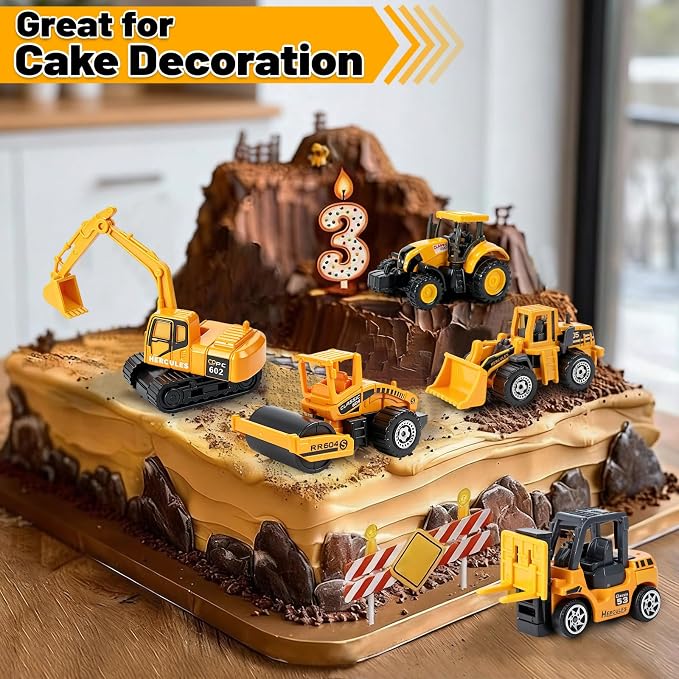 6 Pack Diecast Construction Toys, Mini Excavator Toy Alloy Construction Truck Model Set for Boys Age 3 4 5 6 7 Years Old, Kids Toddlers Birthday Gift & Party Favors