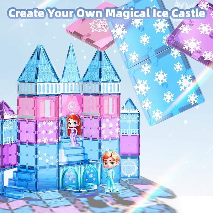 GobiDex Magnetic Building Blocks Princess Castle with 2 Dolls & Stairs | Princess Magnetic Tiles Building Toys for 3-8 Year Old Girls & Boys, 3 4 5 6 Year Old Girl Birthday Gifts, Creative STEM Toys