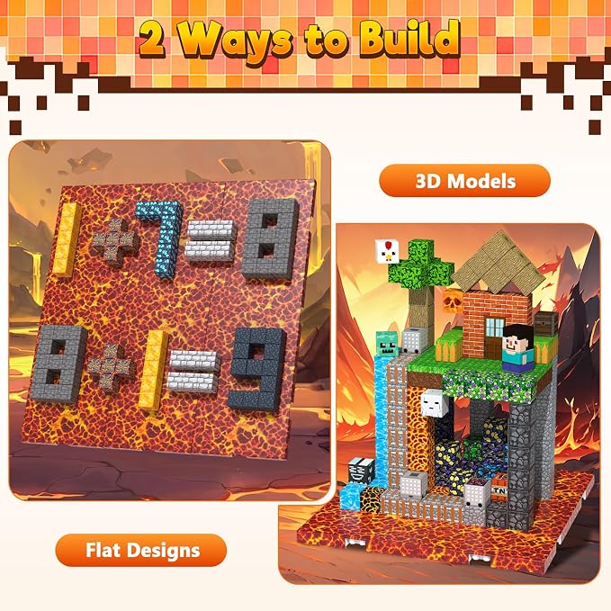 8PCS 4" x 4" Magnetic Building Block Base Plates for Kids, Strong Grip Magnetic Tiles Base Compatible with Most Popular Magnetic Blocks & Cubes, STEM Educational Toys for Boys Girls Ages 3+ (Lava)