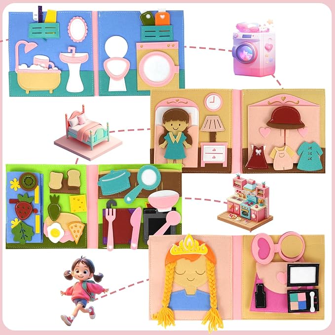 AIXMEET Toddler Busy Board, Sensory Busy Board for Toddlers 3456 Year Old, Montessori Felt Quite Book Preschool Early Learning Educational Travel Toys Autism Sensory Cloth Book