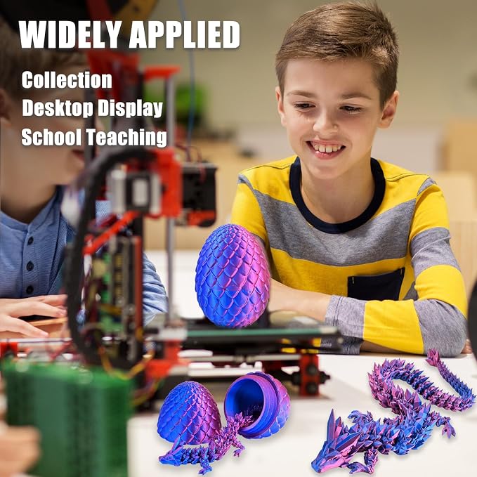 12" 3D Printed Dragon Eggs with Dragon, Articulated 3D Fidget Toys for Kids | Crystal 3D Dragon Toys for Boys Girls, Small 3d Printed Animals, Dino Dinosaur Eggs Toys, Easter Basket Stuffers（Red Blue）