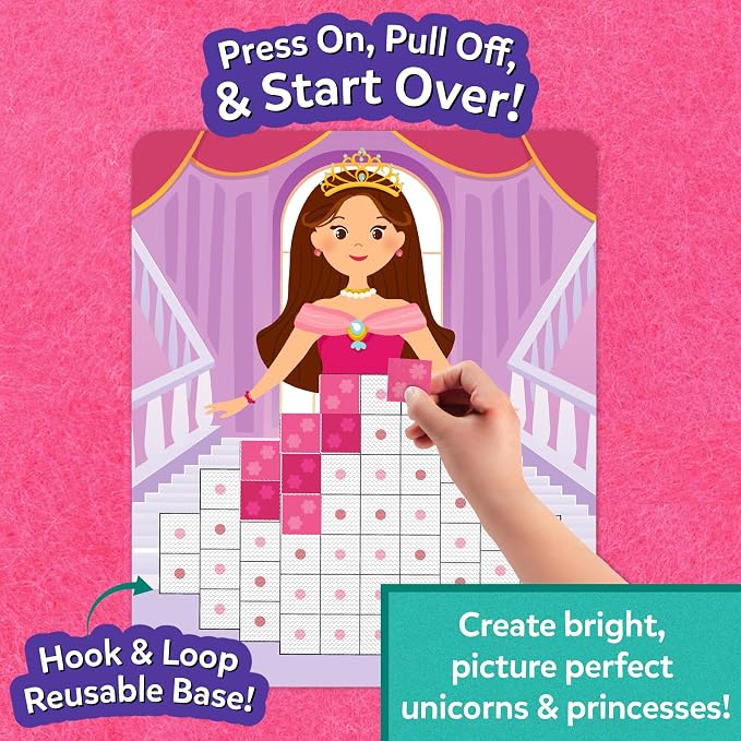 Skillmatics Felt Fun – Unicorns & Princesses, 3D Mosaic Art & Craft Kits | Reusable Color Matching Activity, Mess-Free, Travel Toy, Arts & Crafts, Fine Motor Skills, Girls & Boys Ages 3, 4, 5, 6, 7, 8