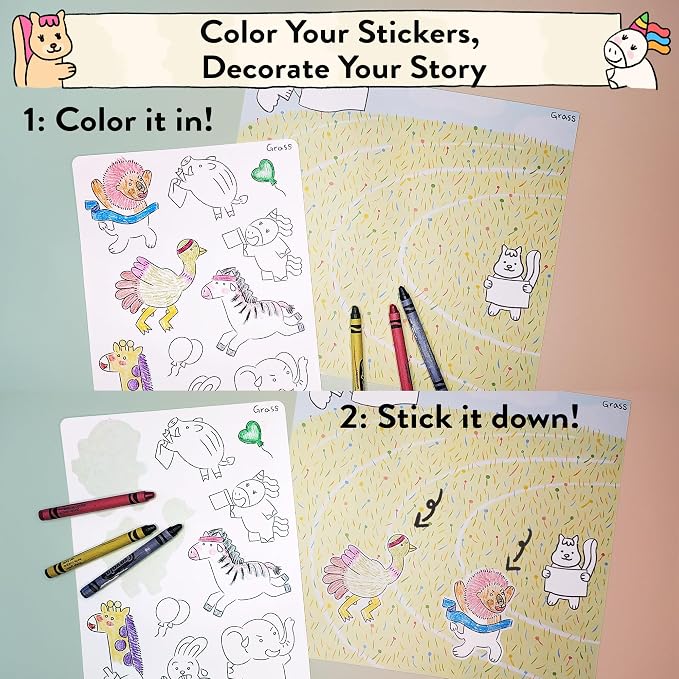 Animal World DIY Coloring Stickers for Kids - Arts and Crafts Kit, Color Your Own Sticker Set, Road Trip Travel Activity, Storytelling Craft Kits Birthday Gift for Girls, Boys Ages 3-10+