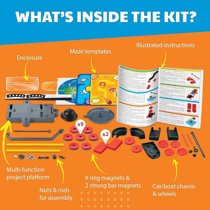 4M Magnet Exploration Kit for Kids Ages 5+ 20+Hands-On Science Experiments with 40+ Components, Build a Maglev Transporter, Magnetic Racer, Compass Yacht, UFO & More, STEM STEAM Educational Toy