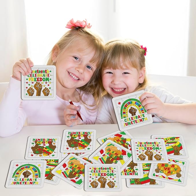Cinrobiye 24 Pcs Juneteenth Coloring Jigsaw Puzzle Craft Kit, DIY Coloring Activities and Puzzle Assembly Set, Cultural Art Projects for Classroom, Summer Camp, Group Events and Family Celebrations