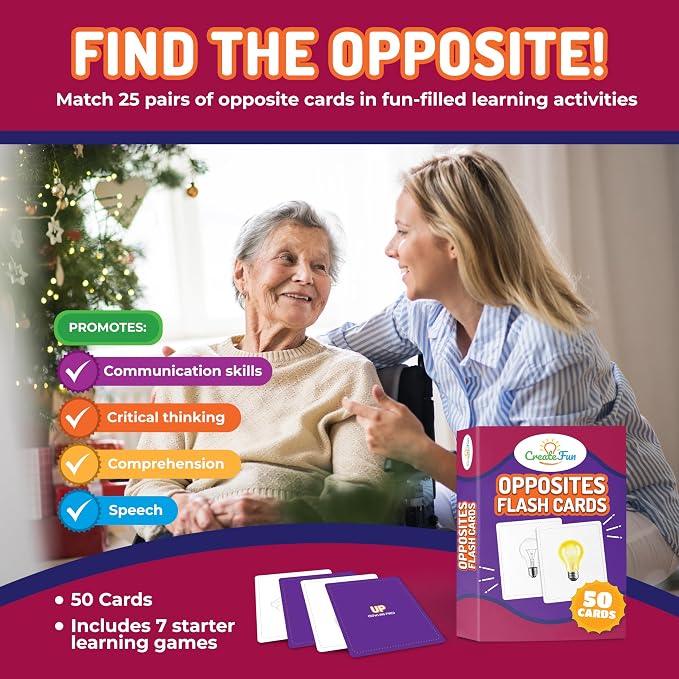 CreateFun 100 Go Together Opposites Flash Cards Set - Gifted Kids Learning | Matching Educational Photo Cards - Parents,Speech Therapy,Autism,ESL,Dementia care,Stroke recovery,Language,Cognitive Skills
