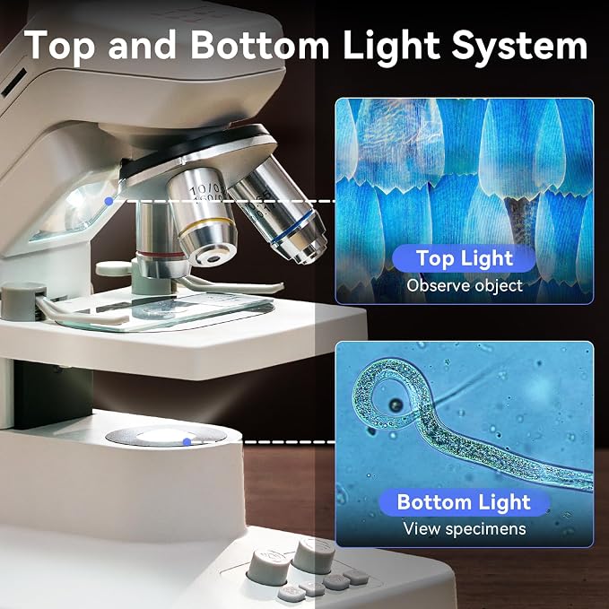 TOMLOV DM301 Pro Microscope for Kids Adults Students, 7" Screen Science Kit | TV/PC View, Camera & Video, Wireless APP Share, Dual LEDs, 1200X Biological Educational Scope with Slides, STEM Experiment