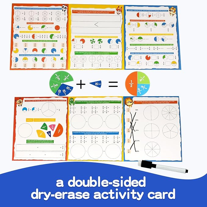 Magnetic Fraction Tiles & Circles Set with Dry Erase Board - Montessori Math Manipulatives Kit for Grade 1-5, Homeschool Classroom Fraction Puzzles and Games