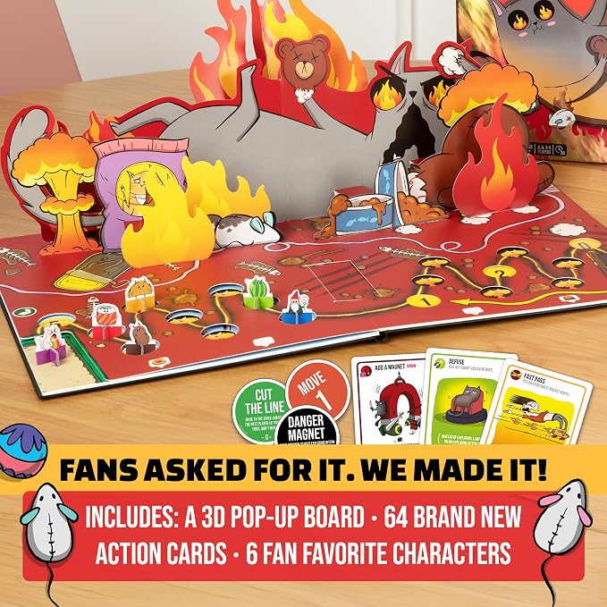Exploding Kittens The Board Game, 2-6 Players, Age 7+ | One of the bestselling card games of all time is now a board game! Flip the pop-up board, strategize, sabotage, and surprise.