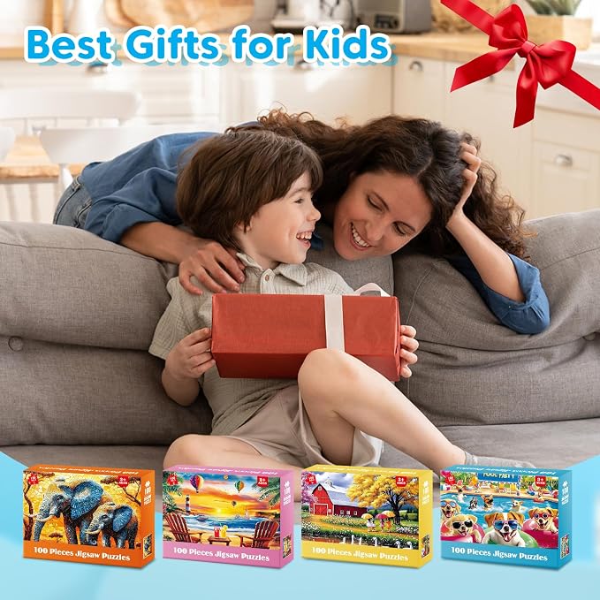 Puzzles for Kids Ages 6-8 8-10 Year Old - Elephants, Farm, Beach, Dogs, Large Piece Puzzles for Seniors Adults 100 Pieces Jigsaw Puzzle for Kids Ages 4-6, Learning Educational Toys