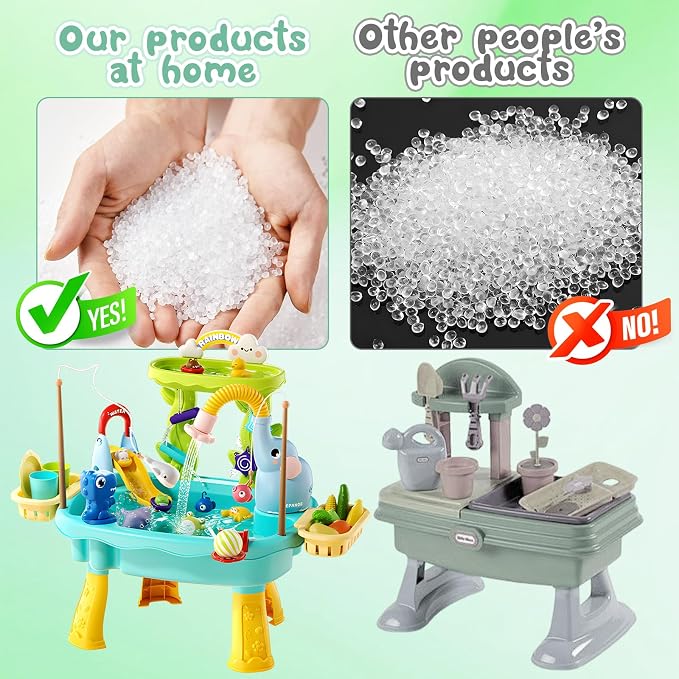 2027 Upgraded 4-in-1 Sand Water Table for Toddlers 1-3, Kids Sensory Table with Electric Water Pump & Elephant Faucet, Play Kitchen Sink with Food Accessories, Fishing Toy (Blue) | 4-in-1 sand and water table with electric pump, play kitchen sink and f...