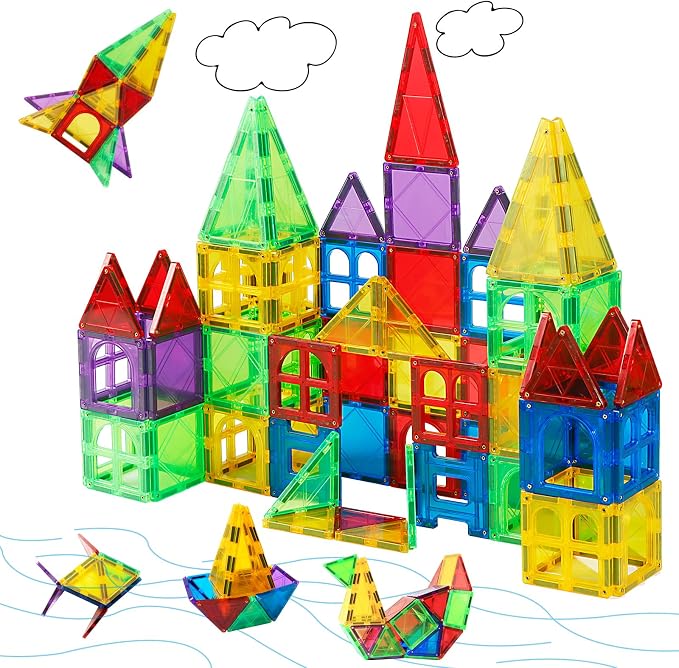 MAGBLOCK 66PCS Magnetic Tiles Building Blocks Construction Toys for Kids 3+ | Colorful Magnetic Blocks, Upgraded Magnet Tiles, STEM Montessori Sensory Toys for Learning Toys for Boys and Girls