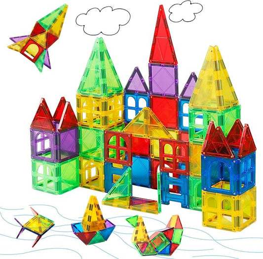 MAGBLOCK 66PCS Magnetic Tiles Building Blocks Construction Toys for Kids 3+ | Colorful Magnetic Blocks, Upgraded Magnet Tiles, STEM Montessori Sensory Toys for Learning Toys for Boys and Girls