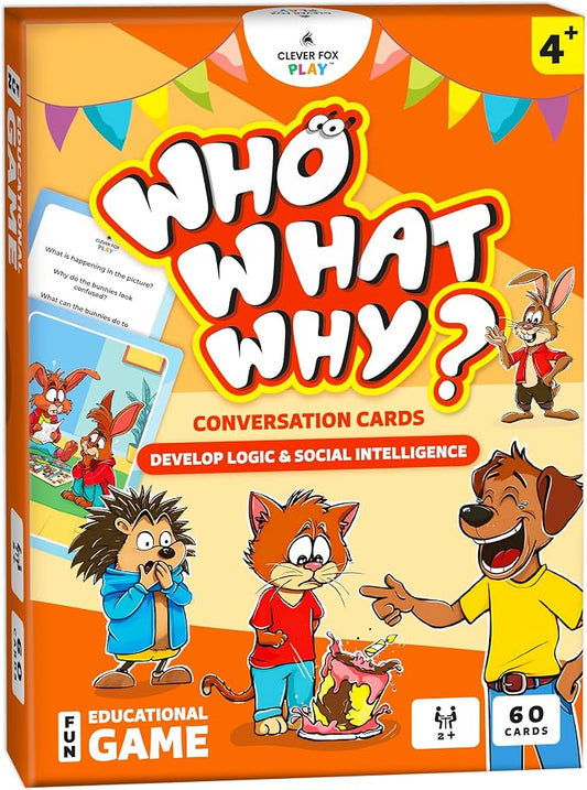 Who What Why Conversation Cards for Kids, Speech Therapy Materials, Ages 4+ | Educational game, social skills flash cards, emotional regulation tool, sequencing activity, therapy toy, learning resource