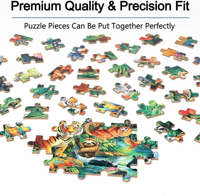 LELEMON Puzzles for Kids Ages 4-6, 60 Piece Puzzles for Kids in Metal Box | Jungle Puzzle Educational Kids Puzzles,Jigsaw Puzzles for Kids Ages 3-5,Childrens Puzzle Games Puzzle Toys for Girls and Boys