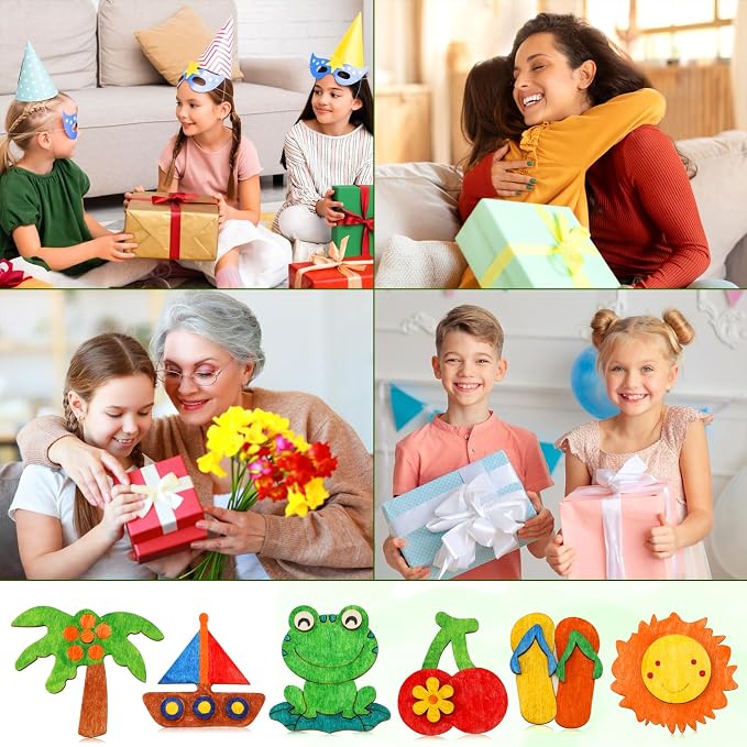 Worgree Summer Crafts for Kids, 36pcs DIY Wooden Magnets Art Craft Supplies | Painting Kit for Boys Girls Ages 4-8 8-12 Birthday Party Gifts Summer Activities School Classroom Prizes