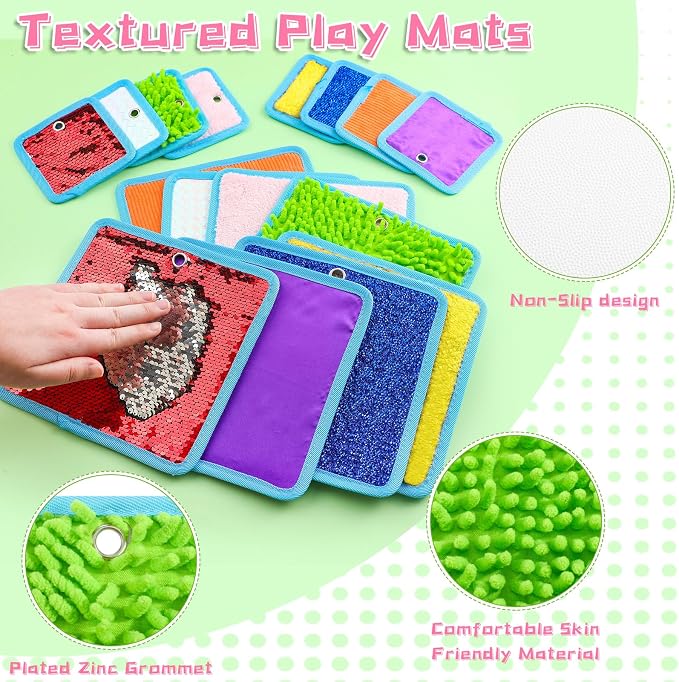 16 Sets Textured Sensory Tiles Mini Mats Educational Tactile Sensory Toys Assorted Texture Floor Tiles Textured Mat for Autism Learning Play Fidget Activity Game(Square)