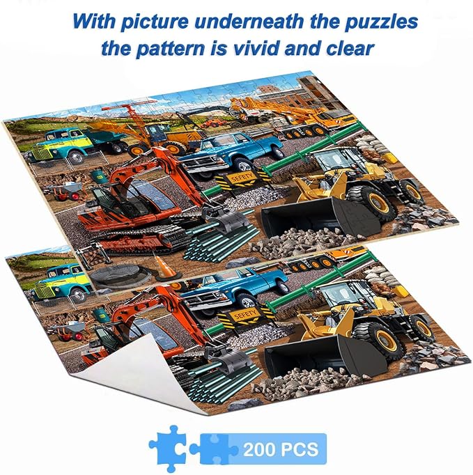 Puzzles for Kids Ages 6-8 8-10 -200 Piece Puzzles Construction Site Puzzle | Fun Bulldozer & Truck Puzzle toy .Puzzles for 6 7 8 9 10 11 12 years old boys and girls.Learning Puzzle Toy