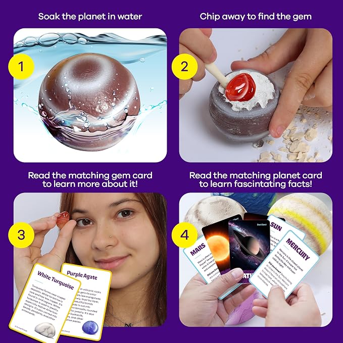 Galaxy Gem Dig Kit for Kids - Gemstones Digging Science Kits for Kids | Gifts for 6 7 8 9 10 11 Year Old Boys & Girls - Planet Space Toys for Ages 8-10 STEM for Boy & Girl Age 6-7, 6-8, 8-10