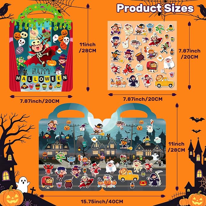Elfew 3 Pack Halloween Reusable Sticker Books for Toddlers 2-4 | 3D Puffy Sticker Book for Kids Ages 3-5, Halloween Stickers for Kids, Halloween Gifts & Toys for Toddlers