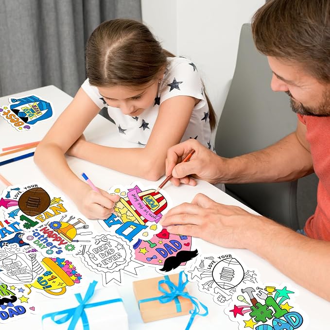 Father's Day Coloring Arts Crafts Kits - 30Pcs Color Your Own Happy Father's Day Magnets for Kids DIY Beard Trophy Coloring Magnets for Holiday Party Fridge Refrigerator School Activities Decorations