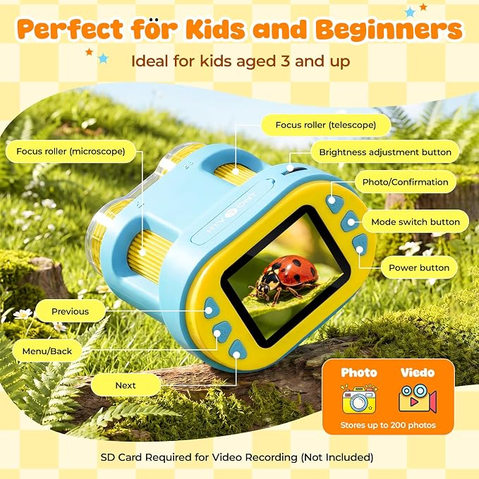 Handheld Microscope for Kids - HTVRONT 1000X Kids Microscope 2.0" HD Screen | 2-in-1 Microscope & Telescope, Kid-Friendly Operation, 4-Hour Extended Battery, Ideal Educational STEM Gift for Kids 3-12