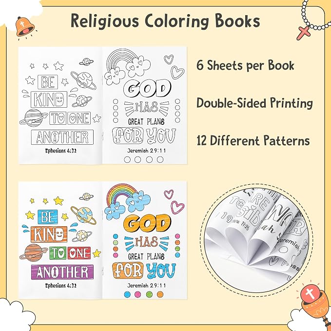 Dvbonike 48Pcs Religious Coloring Books Bible Verses DIY Color-in Pages | Drawing Booklet Bulk, Christian Theme Artwork, Holiday Activity, Sunday School Supplies, Classroom Reward, Party Favor, Gift