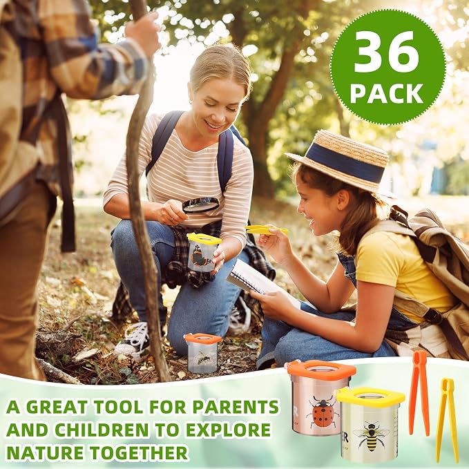 Halloscume 36 Pack Insect Bug Viewer Kit for Kids with Tweezers Explorer Outdoor Set Bug Catcher Containers for Insects Magnifying Insect Box Observation Kit for Science Nature Exploration Collecting