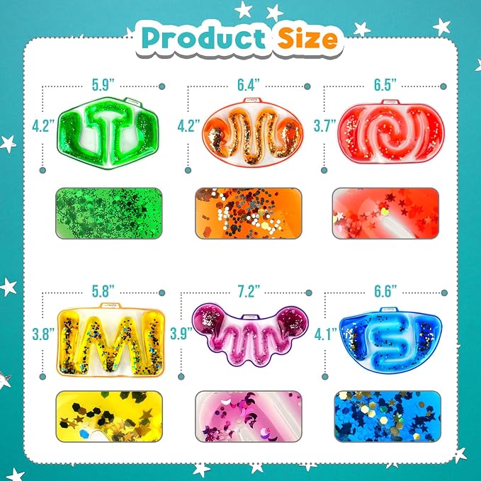 Sensory Fidget Toys for Kids Toddlers - 6 Pack Squishy Sensory Toys for Autism Children Special Needs, Fidgets for Classroom Stress Calm Down, Squeeze Sensory Tube Filled Goo, Glitter