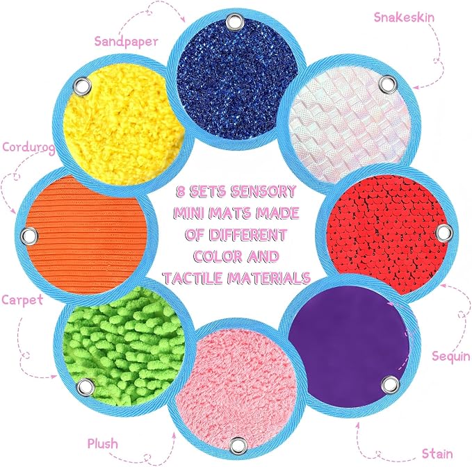 Boao 8 Set Mini Sensory Mats for Autism Kids Sensory Floor Tiles, Round | 4 Inch, Assorted Textured Play Mats, Educational Tactile Toys for Adhd Children Activity Occupational Therapy