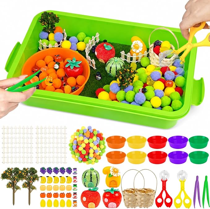 Cinrobiye 160 Pcs Fruit Learning Activity Set, Fruit Sorting Game with Pineapple, Strawberry, Lemon, Watermelon for Fine Motor Activities, Preschool Classroom Learning, Healthy Food Education & STEM