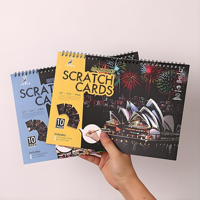 10 Pcs Scratch Art Book for Adults Teens, Rainbow Cityscape Craft DIY Kit | DIY Colorful City Series Painting Paper, ASMR Stress-Relief Engraving Kit Scratchboard, DIY Sketch Card Creative Craft