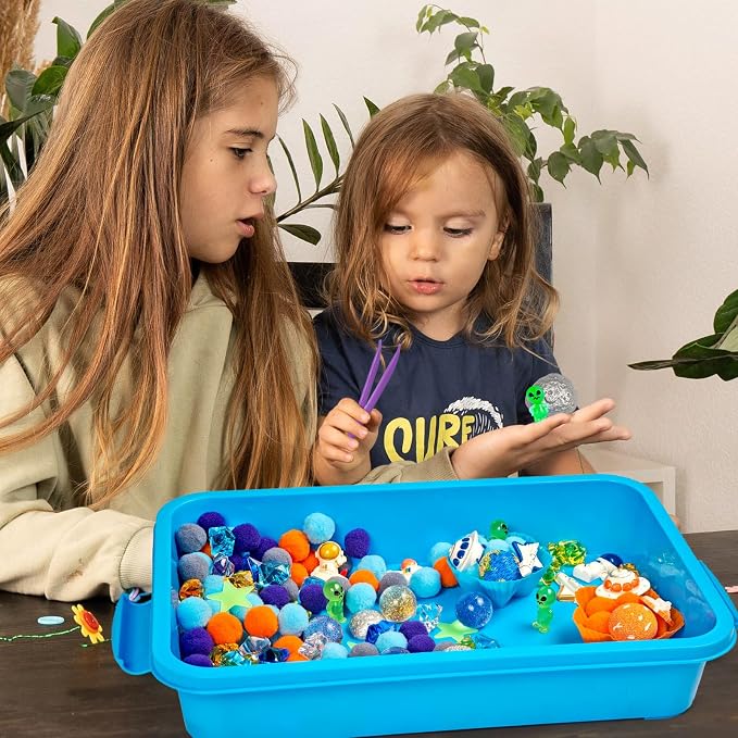 Cinrobiye 206 Pcs Outer Space Sensory Bin Fillers Set with Storage Box, Rocket Spaceship Astronaut Galaxy Accessories, Space Theme Activity Materials for Classroom, Home Projects, Picnic Sensory Bins