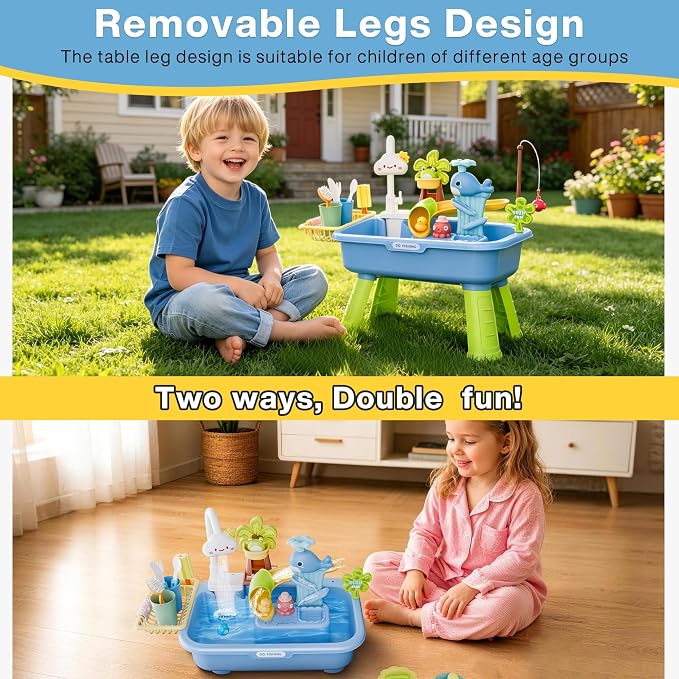 2026 Upgraded Water Table for Toddlers 1-3, Kids Mini Play Sink Toys with Running Water & Electric Pump, Kitchen Sink Sensory Toy, Fishing Game Outdoor Water Play Table for Kids Ages 4-8, Blue