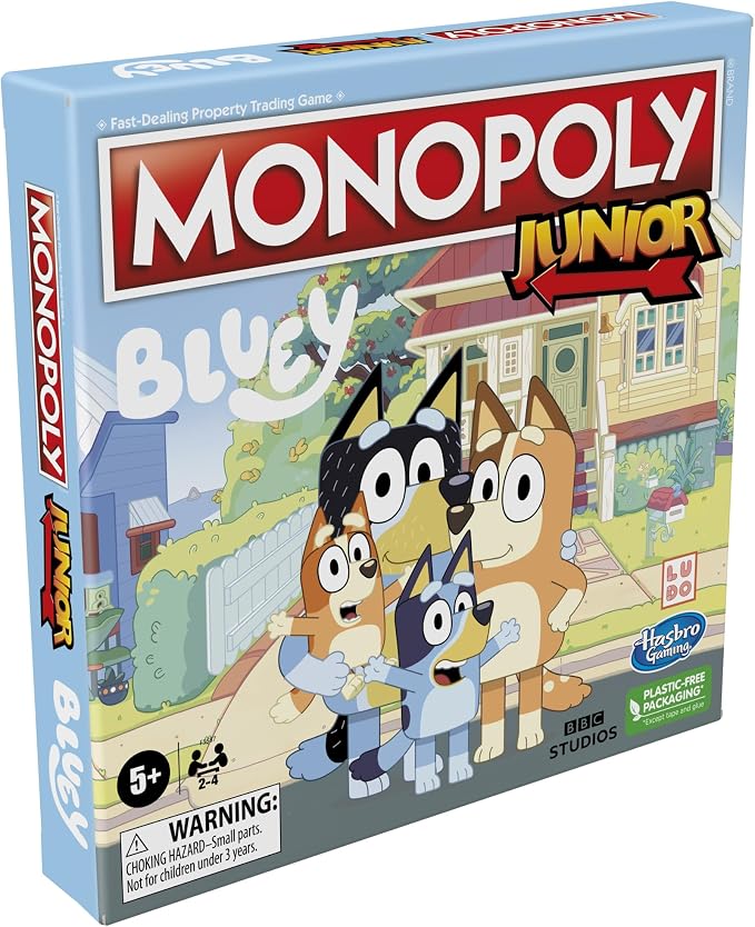 Hasbro Gaming Monopoly Junior Bluey Edition Board Game | Kids Play as Bluey, Bingo, Mum & Dad for Girls & Boys | Ages 5+ (Amazon Exclusive)