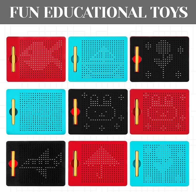 Yexiya 3 Pcs Magnetic Drawing Board for Kids, Toddler Travel Drawing Kit Magnet Sketch Thread Board with Stylus Pen and Beads Toy for Child Quiet Time Activities(Colorful,7 x 8.5 Inches)