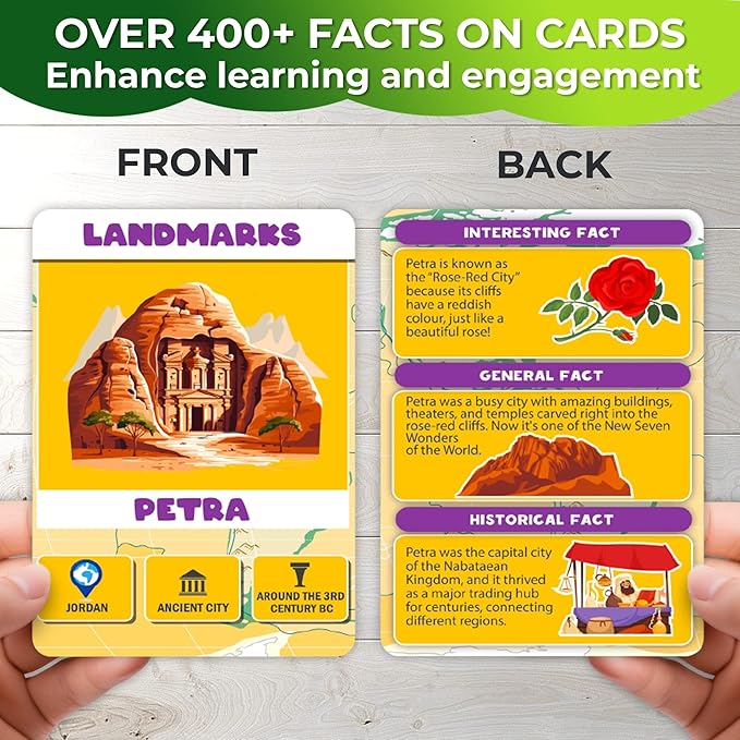QUOKKA Board Game for Kids 8-12 - Learning, Educational Card Games for Ages 6-8 - Indoor, Outdoor Activity for Teens, Adults, Family - Geography, World 100 Question Cards with Top Facts